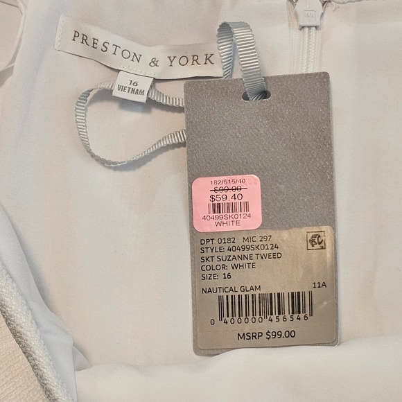 Preston & York 16 Nautical Glam Suzanne Tweed Knee Skirt White Black Hem 1076 - Picture 8 of 8